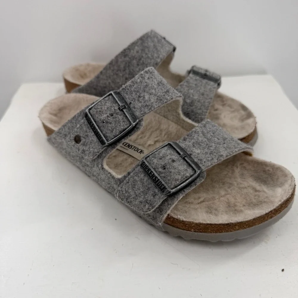 Birkenstock Arizona Sandals‎ Womens 6 Gray Wool Shearling Lined Made In Germany